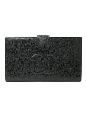 Chanel Wallet Coco Mark ed Long Caviar Leather Black